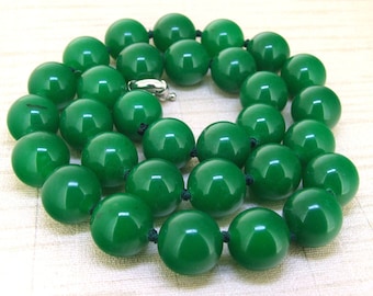 18&quot;/20&quot;/24&quot;/30&quot; 14mm Charm Large Green Jade Round Beads Knotted Lariat Necklace Green Jade Long Necklace