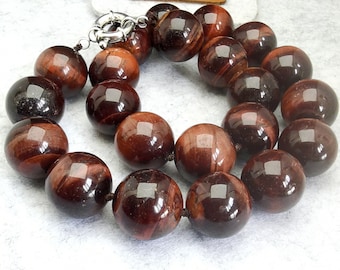 18” Red Tiger Eye Stone Necklace: Hand-Knotted Healing Reiki Jewelry