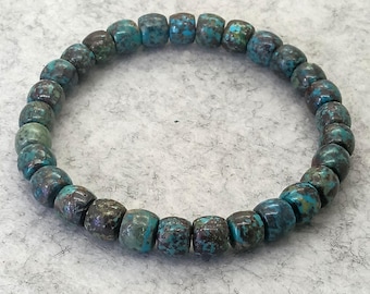 Natural Turquoise Barrel beads Elastic Bracelet Men Women Stretch Healing Turquoise Beads 7.5-8 mm Bracelet 6#