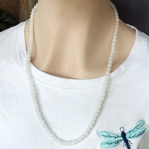 Natural White Nephrite Jade Necklace: 108 Beads, 6mm