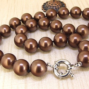 18&quot; 12mm Charm Luster Brown Round South Seashell Pearl  Beads Knotted  Choker Necklace Charm Round Pearl Jewelry