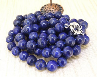 18"/24"/ 32" 10mm Charm Lapis Lazuli Round Beads Knotted Lariat Necklace Long Necklace