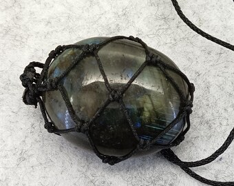 Natural Labradorite Pendant Oval Pendant Cord Necklace adjustable 14-26 inches