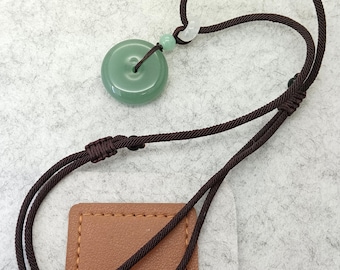 Aventurine Jade Hoop Pendant Necklace: Adjustable Cord Amulet