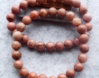 7.5” Natural Rhodonite Round beads Bracelet Healing Reiki Yoga Bracelet