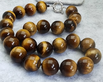 Tiger Eye Stone Necklace: Hand Knotted Healing Reiki Jewelry