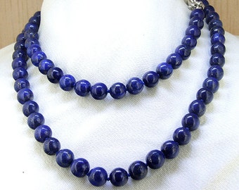 18"/24"/ 32" 14mm Charm Lapis Lazuli Round Beads Knotted Lariat Necklace Long Necklace