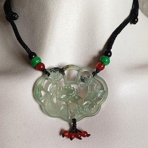 Natürliche Jade-Anhänger-Halskette Louts Anhänger handgemachte Schnur Halskette Licht-Grün-Xiuyan Jade Amulett