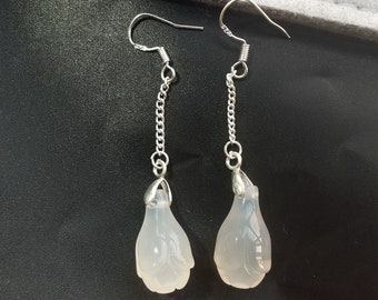 925 Sterling Silver Ear Hook Chalcedony Magnolia Earrings Noble and Elegant Earrings Attend party