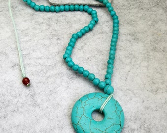 Howlite Turquoise Bead Necklace: Adjustable Pendant Necklace