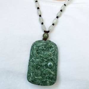 Burma Jade knoted Beads Necklace Certificated Green Jadeite Nine Dragon Pendant length adjustable 22-28 inches