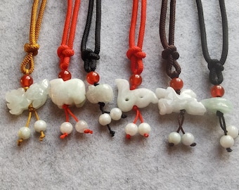 Jadeite Chinese Zodiac Pendant: Hand-Knitted Cord Necklace (14-28 Inches)
