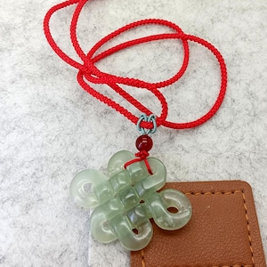 14” to 28&quot; Xiuyan Jade Chinese knot Pendant handmade Cord Necklace Jade Amulet Adjustable Necklace Chinese knot Pendant