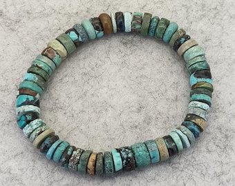 Natural Turquoise Heishi beads Bracelet Elastic Bracelet Men Women Stretch Healing Turquoise Beads 7-7.5mm Bracelet 02#