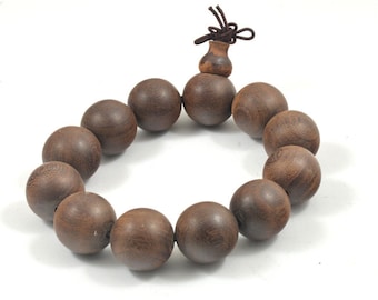 Large 19mm Round Wood Bead Bracelet: Buddhist Mala Prayer, Yoga