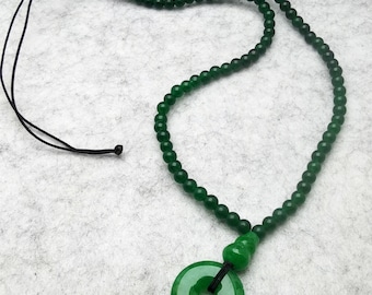 Green Jade Donut & Gourd Pendant Necklace - Adjustable Beaded Chain