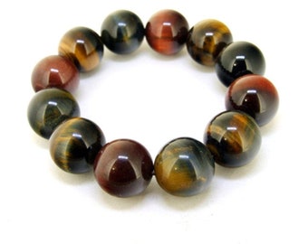 Tiger Eye Stone Beaded Bracelet: Natural Gemstone, Elastic Cord
