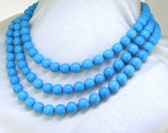 Handmade Knotted Turquoise Bead Lariat Necklace: 8mm Round Charm