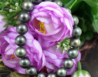 8.5 "10mm Luster Black Seashell Pearl Bracelet elástico Bracelet Beaded Bangle