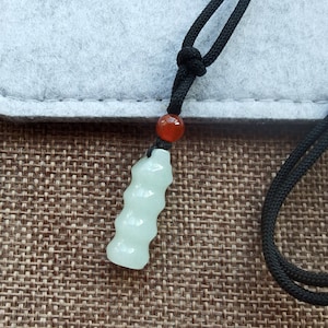 Natural Jadeite Pendant Carved Bamboo Pendant Blessing with Green Cord Necklace adjustable 14-28 inches 节节高