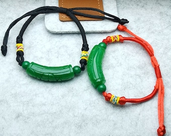 Green Jade Change of Luck Bracelet: Handwoven Adjustable Cord