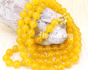 18"/35"/45"/55" 10mm Charm Yellow Jade Round Beads Knotted Lariat Necklace  Yellow Long Necklace