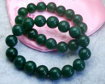 Aventurine Jade Bracelet: Green Round Beads, Yoga Jewelry (7.5 inch)