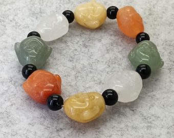 Natural Aventurine Buddha head Beads Stretch Bracelet Healing Reiki Bracelet