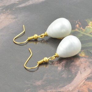 2&quot;  16mmx12mm Large Charm Luster White Baroque Teardrop South Seashell Pearl  Beads Earring Dangle