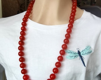 Candy Red Jade Bead Necklace: Round Gemstone, 14mm Beads