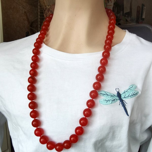 Candy Red Jade Beads Necklace Round Beads 14mm Gorgeous Red Jade Beads MEN'S WOMEN'S NECKLACEE Bracelet Earrings