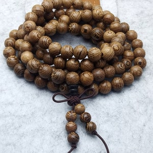 26&quot; Tibetan mala Wood Mala ,Natural &quot;Chicken wing wood&quot;  Buddhist Mala Larite Necklace Bracelet Prayer Meditation and Yoga Elastic Bangle