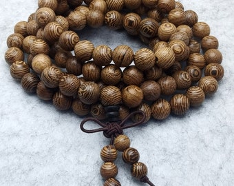 Mala tibetana de 26 pulgadas, madera natural tipo "ala de pollo", collar, pulsera, oración, meditación y yoga, brazalete elástico.