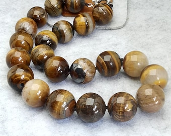 18” Tiger Eye Stone Necklace: Hand-Knotted Reiki Healing