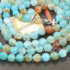 52&quot; 10mm Charm Blue Dragon Agate Round Knotted lariat  Necklace Charm agate  Jewelry