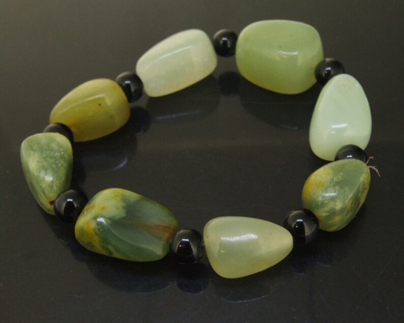 Nugget Natural Green Jade Gemstone Beads Bracelet Beaded Elastic line Bracelet