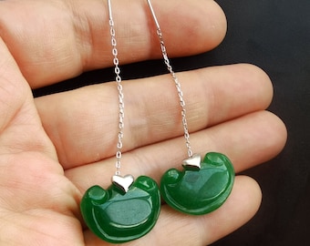 Sterling Silver Green Jade Ruyi Earrings: Elegant Party Jewelry