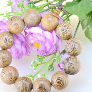 Large 20mm Round Wood Bangle ,Natural &quot;Chicken wing wood&quot; Bracelet,  Elastic Bracelet Buddhist Mala Prayer Meditation and Yoga