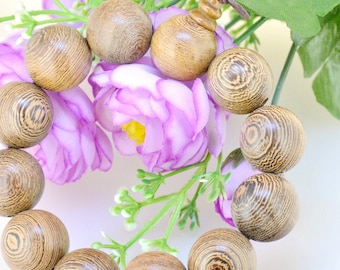 20mm Round Wood Bead Bracelet: Buddhist Mala Prayer, Yoga Jewelry