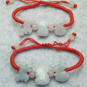 5” to 10” A Burma Jade Charm Horse Pig Dog Bracelet Adjustable Bracelet Hand woven Cord Slide clasp Bracelet