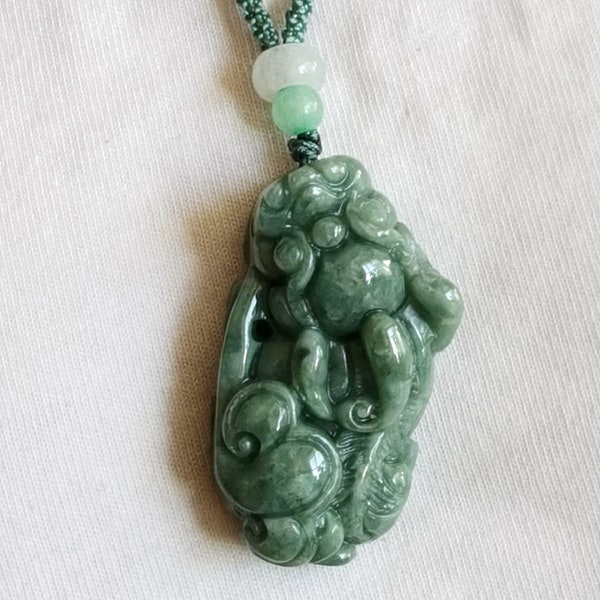 Certificated Jadeite Pendant Pixiu 貔貅 Hand knotted Burma Jade Beads Necklace adjustable 14-26 inches