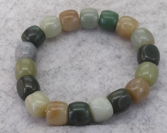 Multicolor Jade Bracelet Nephrite Jade Beads Elastic Bracelet