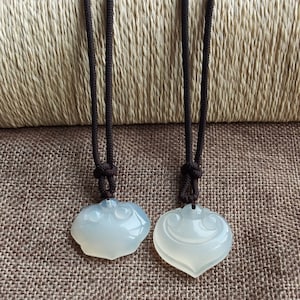 16”to 28” White Chalcedony Pendant handmade Cord Necklace Longevity Lock Amulet Adjustable Necklace