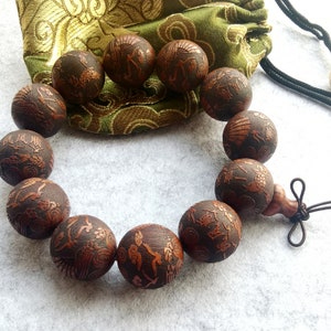 Large 20mm Round Wood Bangle ,Natural Natural  buried wood Bracelet,  Elastic Bracelet Buddhist Mala Prayer Meditation and Yoga