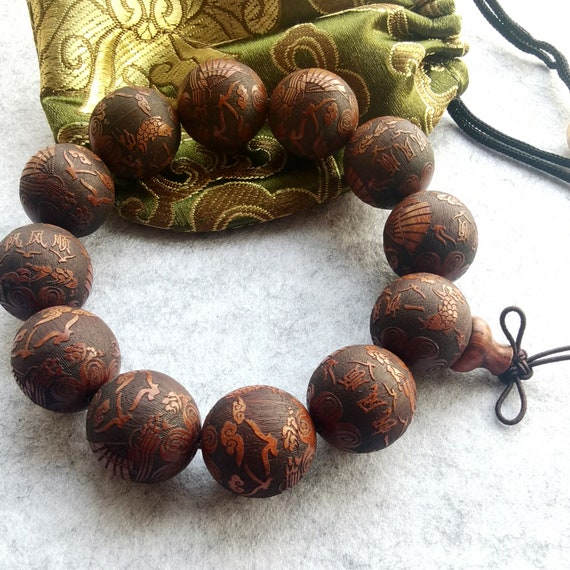 20mm Round Wood Bead Bracelet: Buddhist Mala Prayer, Yoga Jewelry