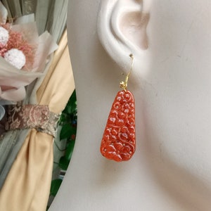 925 Sterling Silver Plated Gold Ear Hook Red Jade Flower Plum Blossom Earrings Noble and Elegant Earrings Attend party