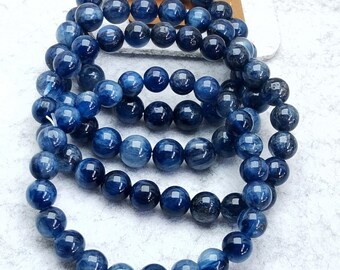 7.5" Kyanite Round Bead Bracelet: Healing Reiki Yoga Bracelet