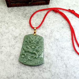 Natural Jadeite Pendant Carved Chinese Dragon Jade Amulet Adjustable Necklace Length 16-28 inches