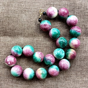 18inches 20mm Large Red Green Jade Necklace , Large Round Beads Knotted Necklace , Multicolour Jade Necklace