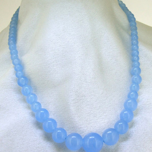 19" 14mmx6mm  Charm Round Sea Blue Jade Beads  Choker Necklace  Charm Gemstone Bead Necklace